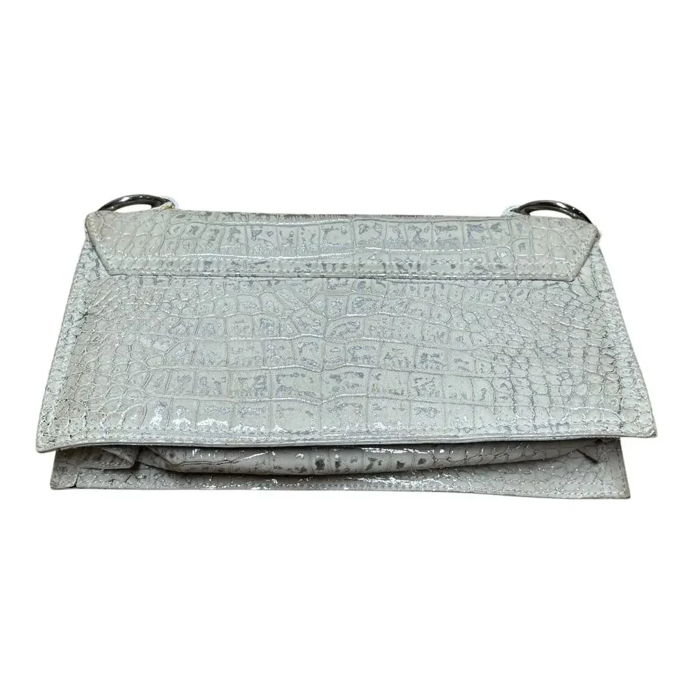 Tosca Blu Italian Leather Handbag Clutch Cream Silver Crocodile Texture